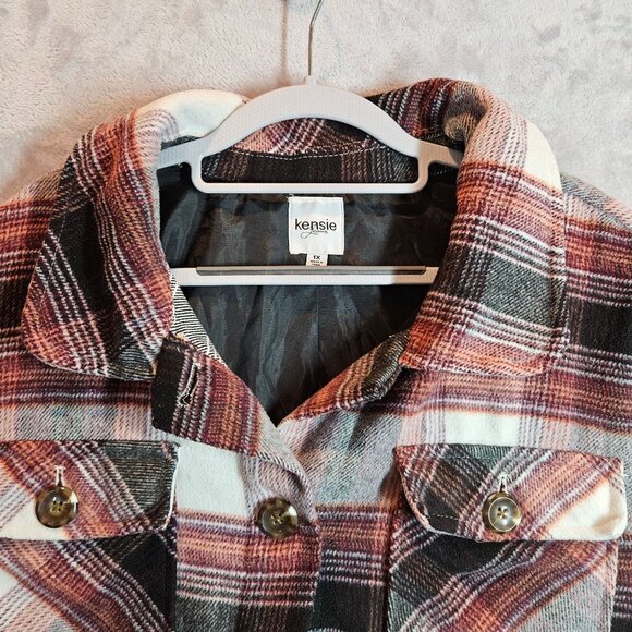 Kensie Women 1x Plaid Flannel lined Jacket Pockets Work gorpcore outdoor shacket - Picture 8 of 15